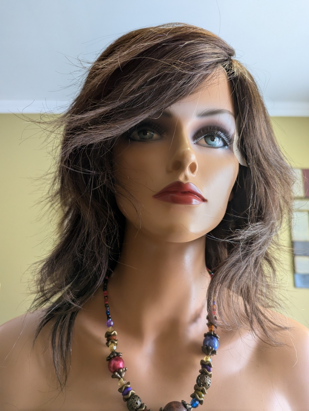 New Custom Made Full Virgin Hair Medical Wig 180% Density Chestnut Brown W/Grey