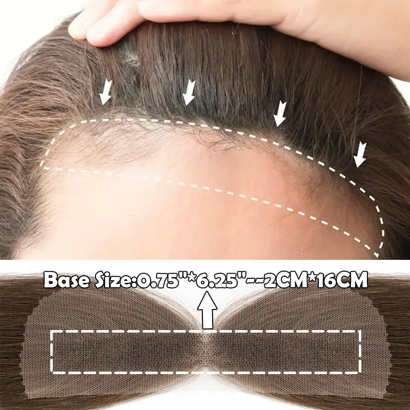 2*16CM Forehead Frontal Hairpiece Mens Toupee Hairline V Loop/Replacement System