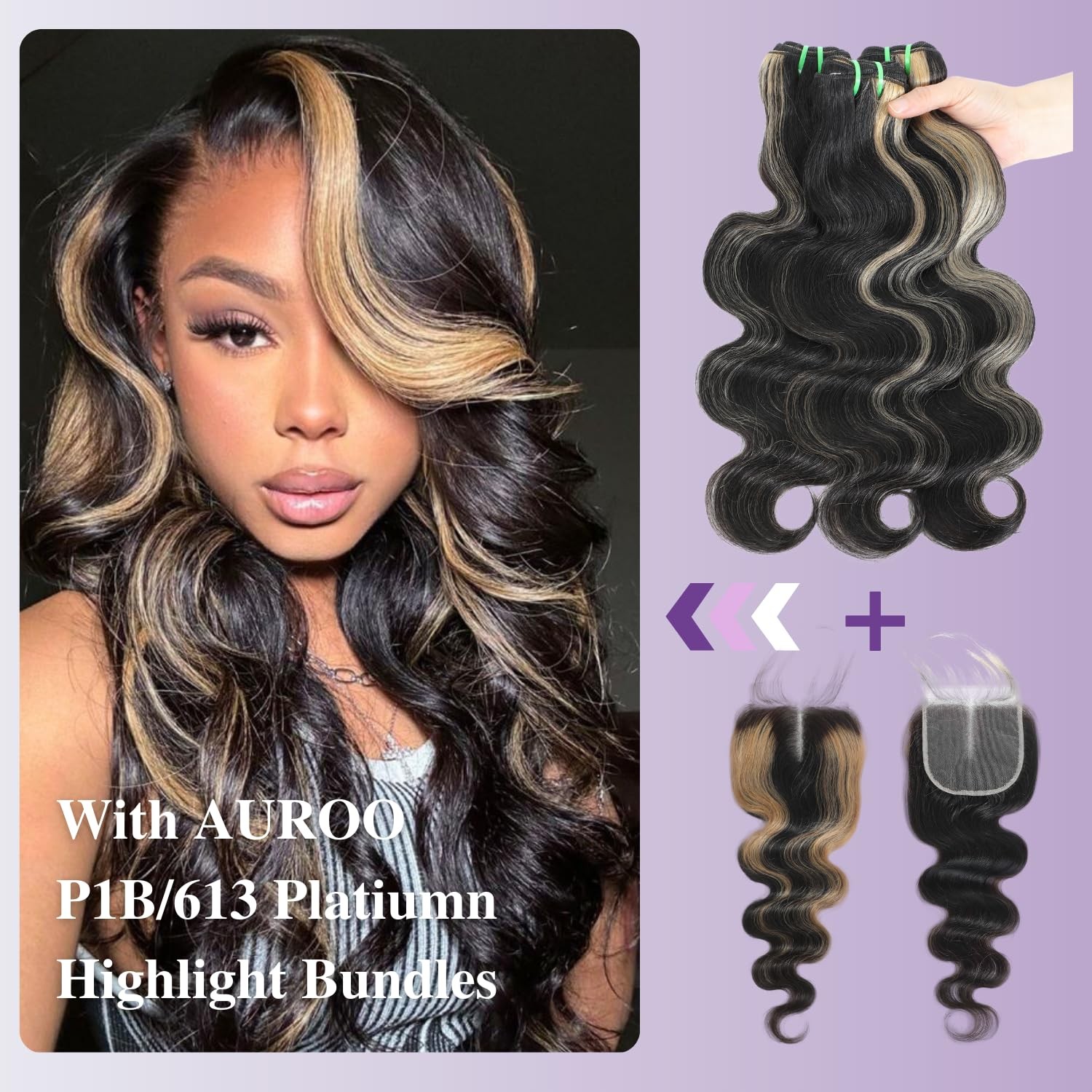 Auroo 27 Skunk Stripe 4X4 Lace Closure Only Human Hair Body Wave 12A Honey