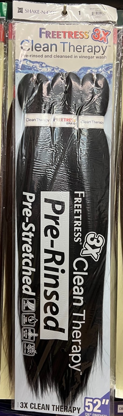 Freetress 3x Clean Therapy 52″ Color 1 . Pre-rinsed and cleansed in vinegas wash