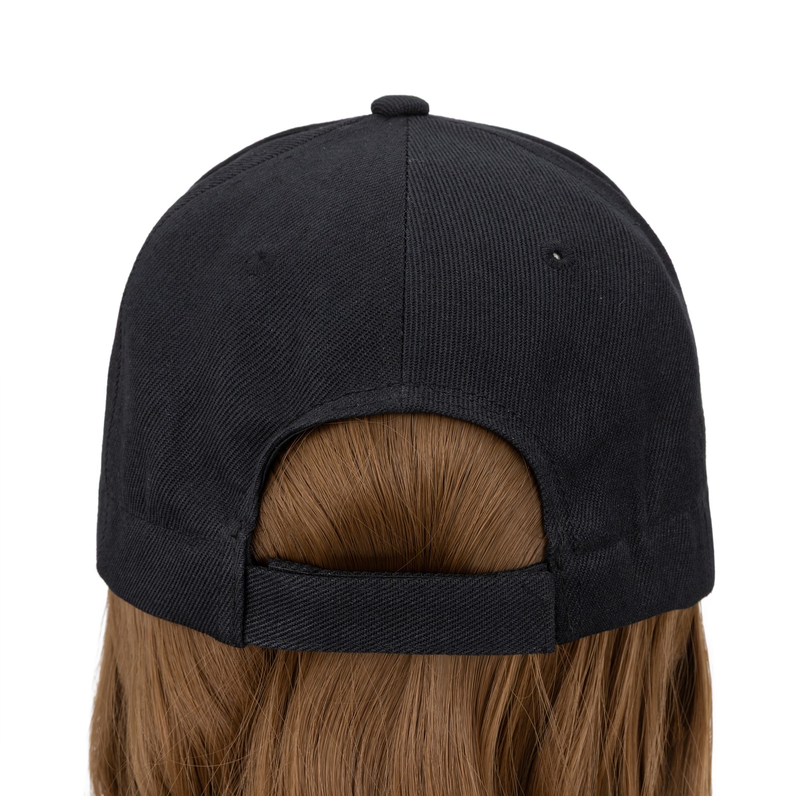 Baseball Cap Black Hat with Long Wavy Synthetic Hair Wig for Women Long FullHead