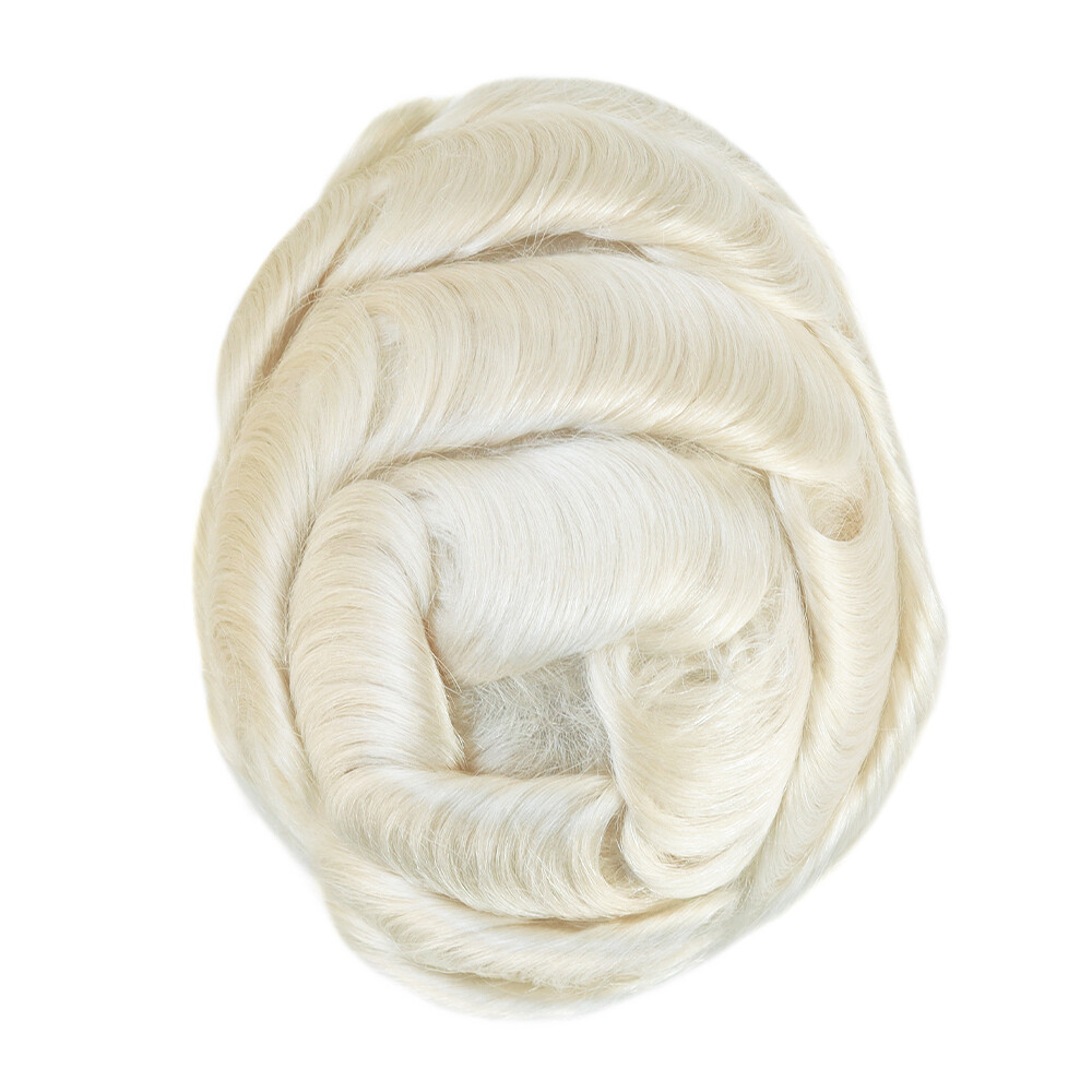 Mens Human Hair Replacement System Ultra Thin Skin Toupee Hair Pieces White Hair