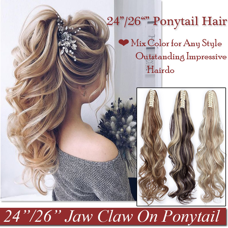 Real Thick Brown Claw Ponytail Hair Piece Clip in Hair Extensions As Human Hair