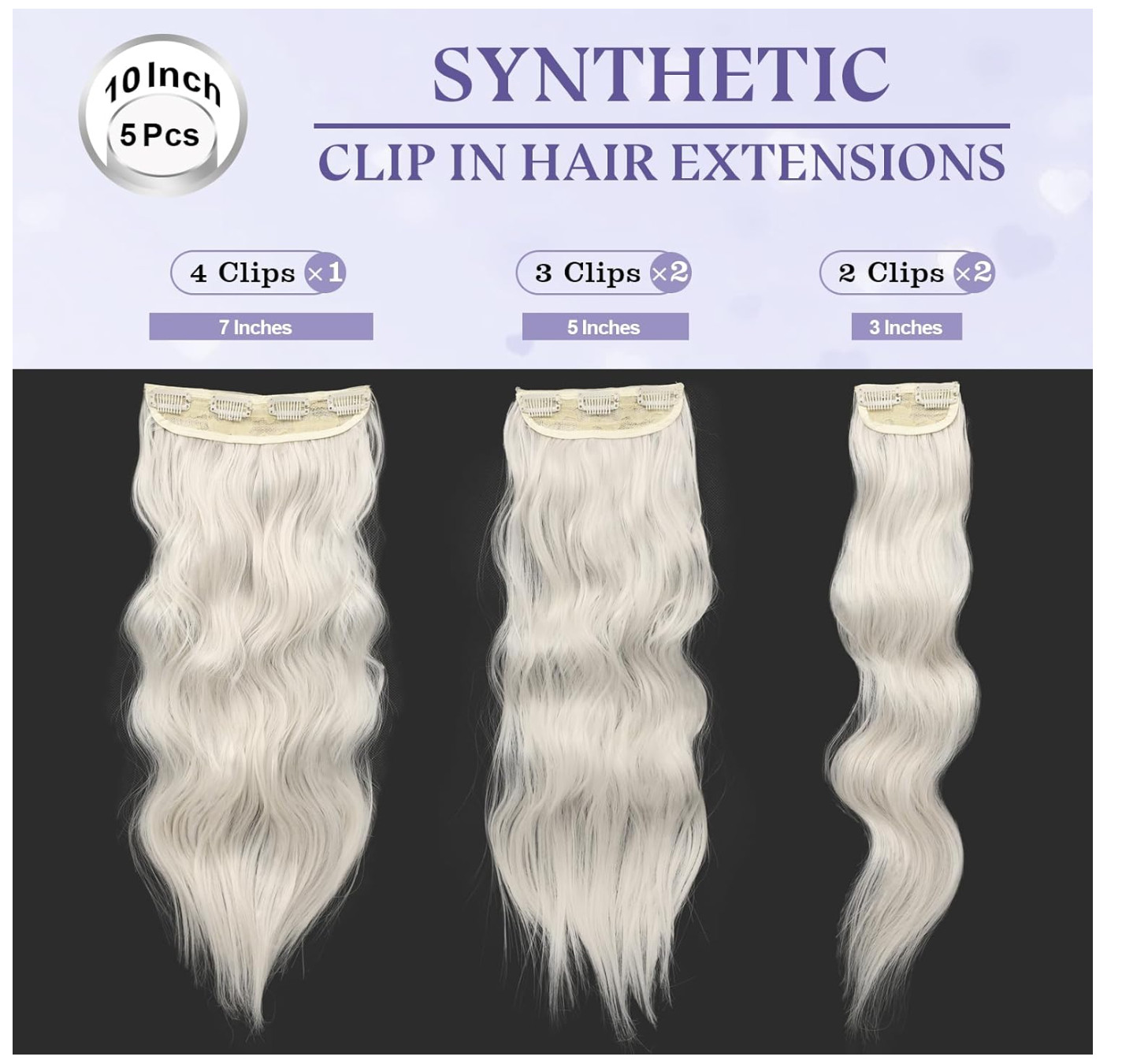 Platinum Blonde Synthetic Clip in Hair Extensions 5Pcs 20 Inches Long Wavy Hair