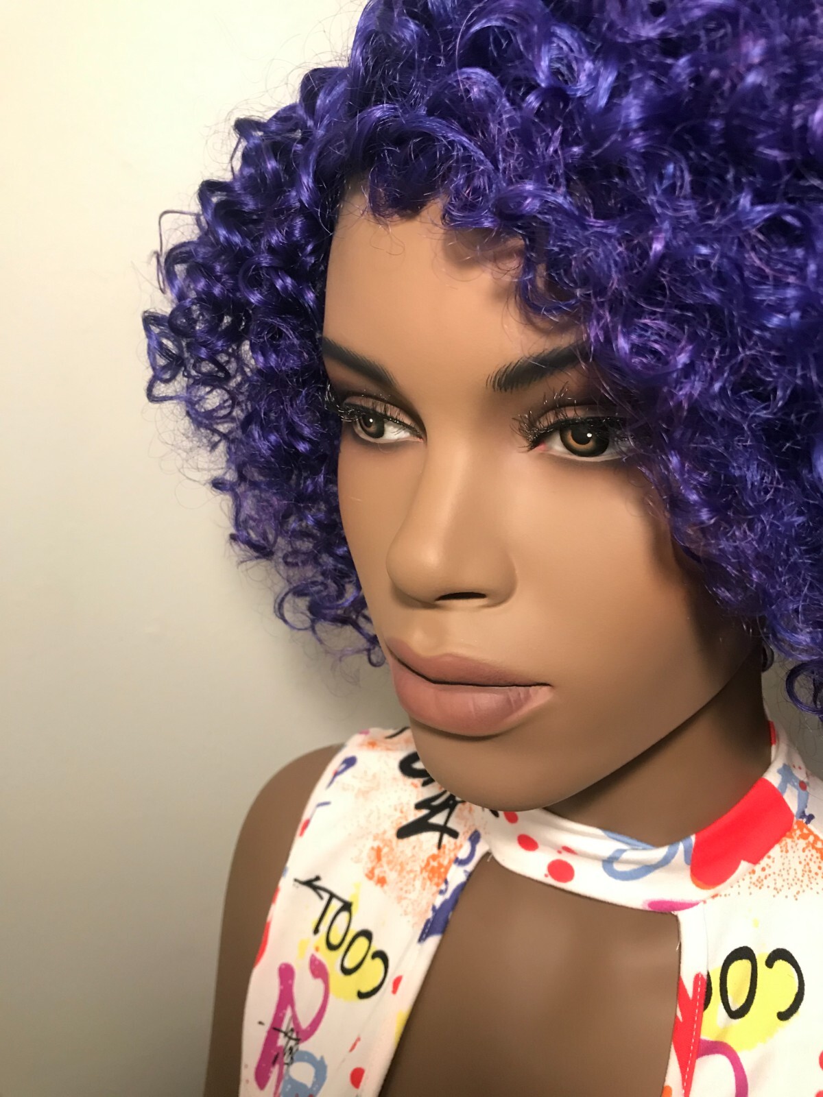 NWT High Temperature Fiber Purple Curly Style Fashion Wig