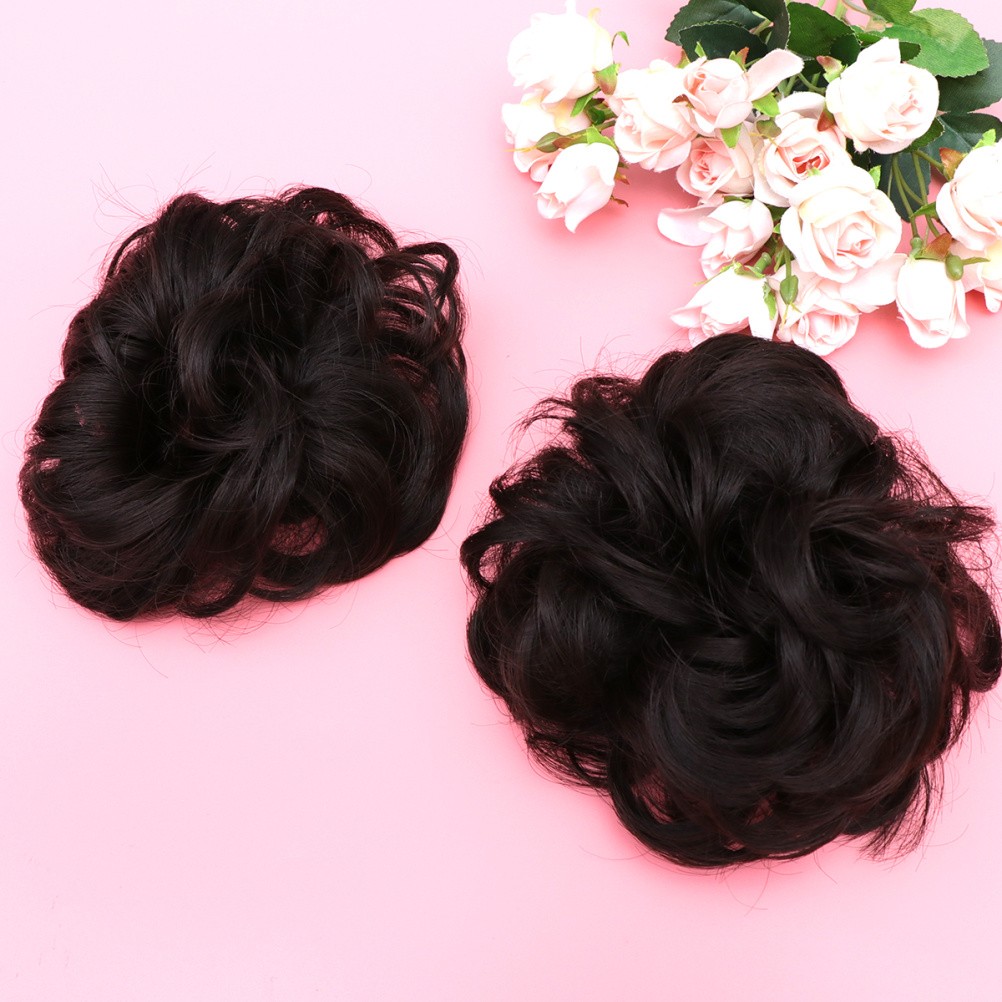 2Pcs Black Hair Plate Tool Synthetic Hair Chignon Wig for Elegant Styles