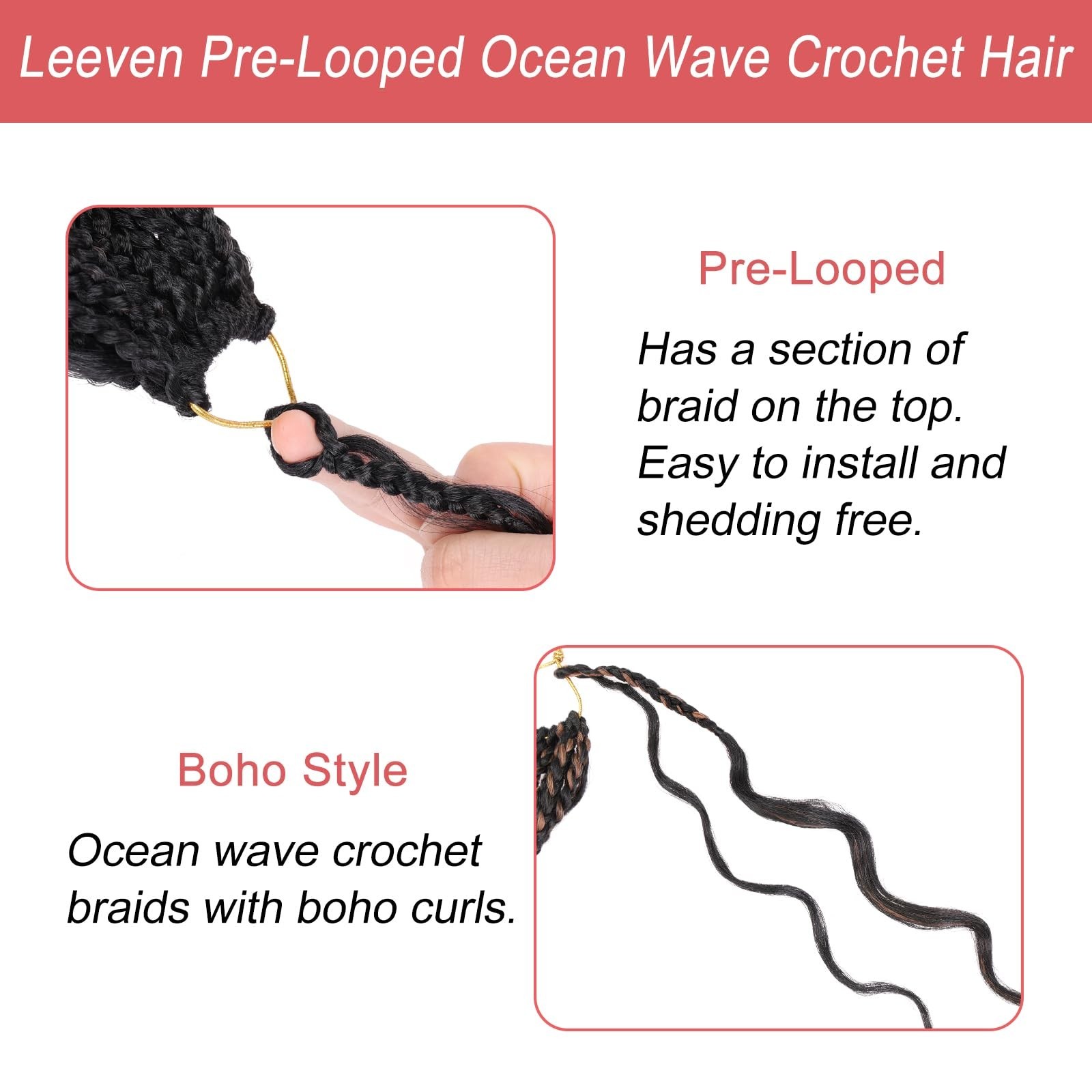Leeven 10 Inch 8 Packs Curly Crochet Hair Pre Looped Boho Ocean Wav… Fast Ship