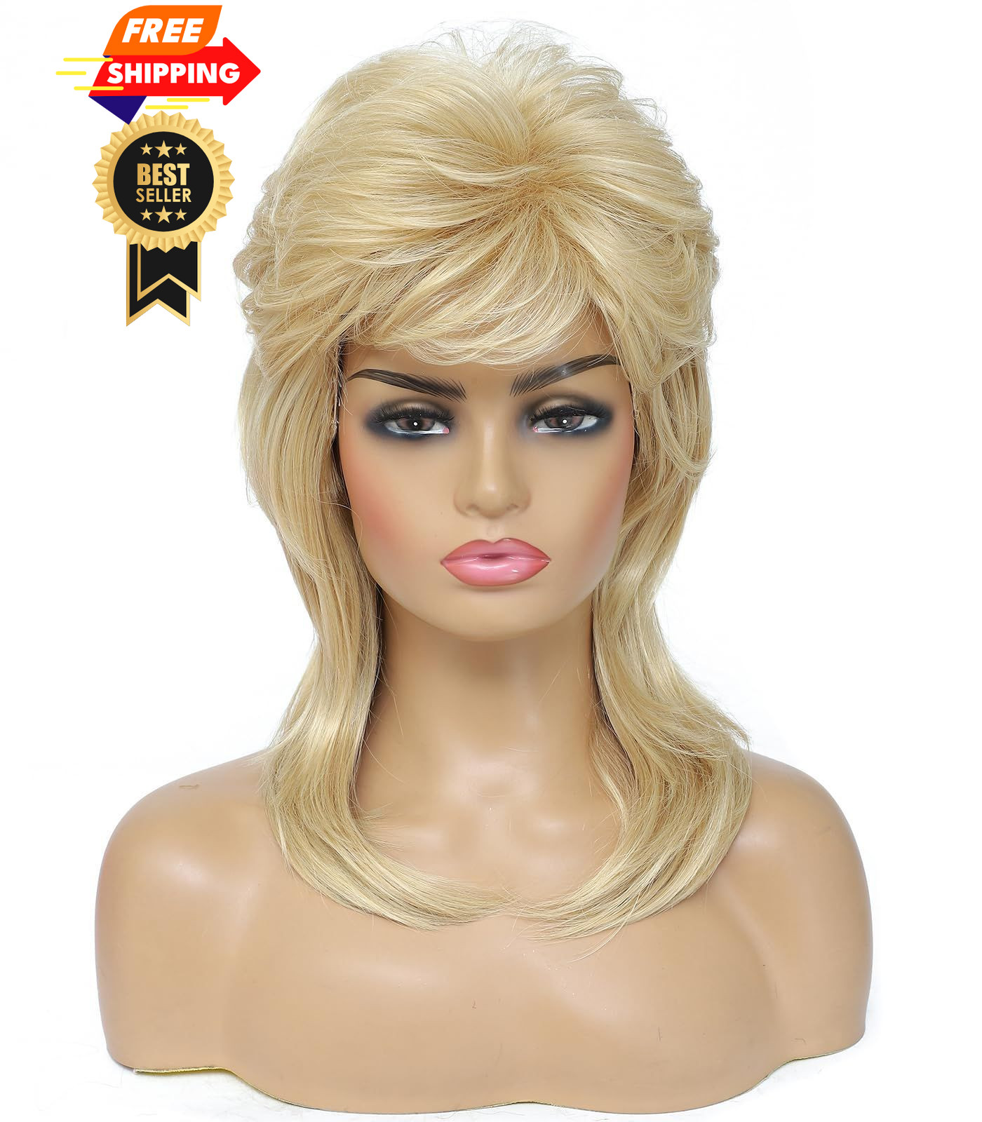 Cariniss Mullet Wig for Women Shoulder Length Synthetic Medium, Light Blonde