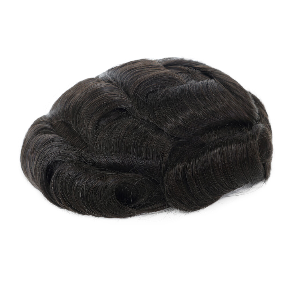Mens Human Hair Fine Mono Replacement System Hairpiec Poly Skin Toupee 8×11