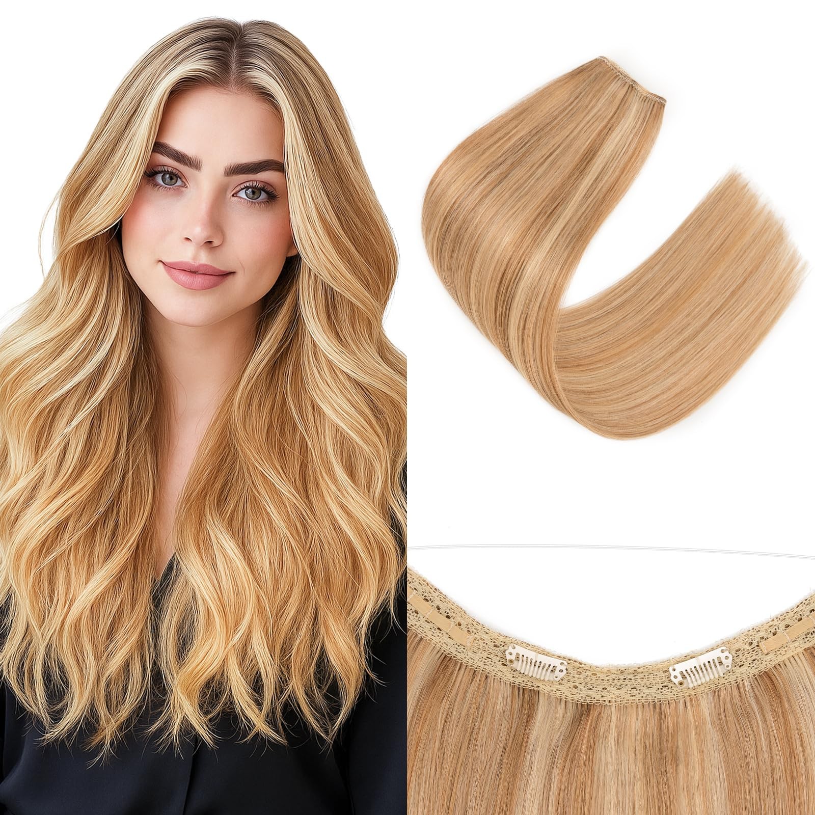 Sego Halo Hair Extensions Adjustable Invisible Wire Extensions Real Human Hair
