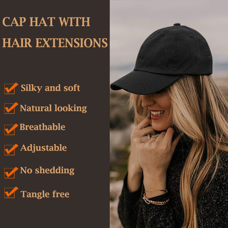 Baseball Cap Synthetic Long Straight Natural Curly/Wavy Hat With Hair Extensions