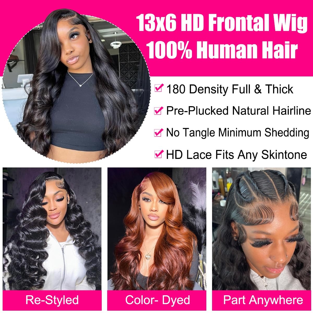 Worldnewhair 30 Inch 13X6 Lace Front Wigs Body Wave Human Hair 200% Density