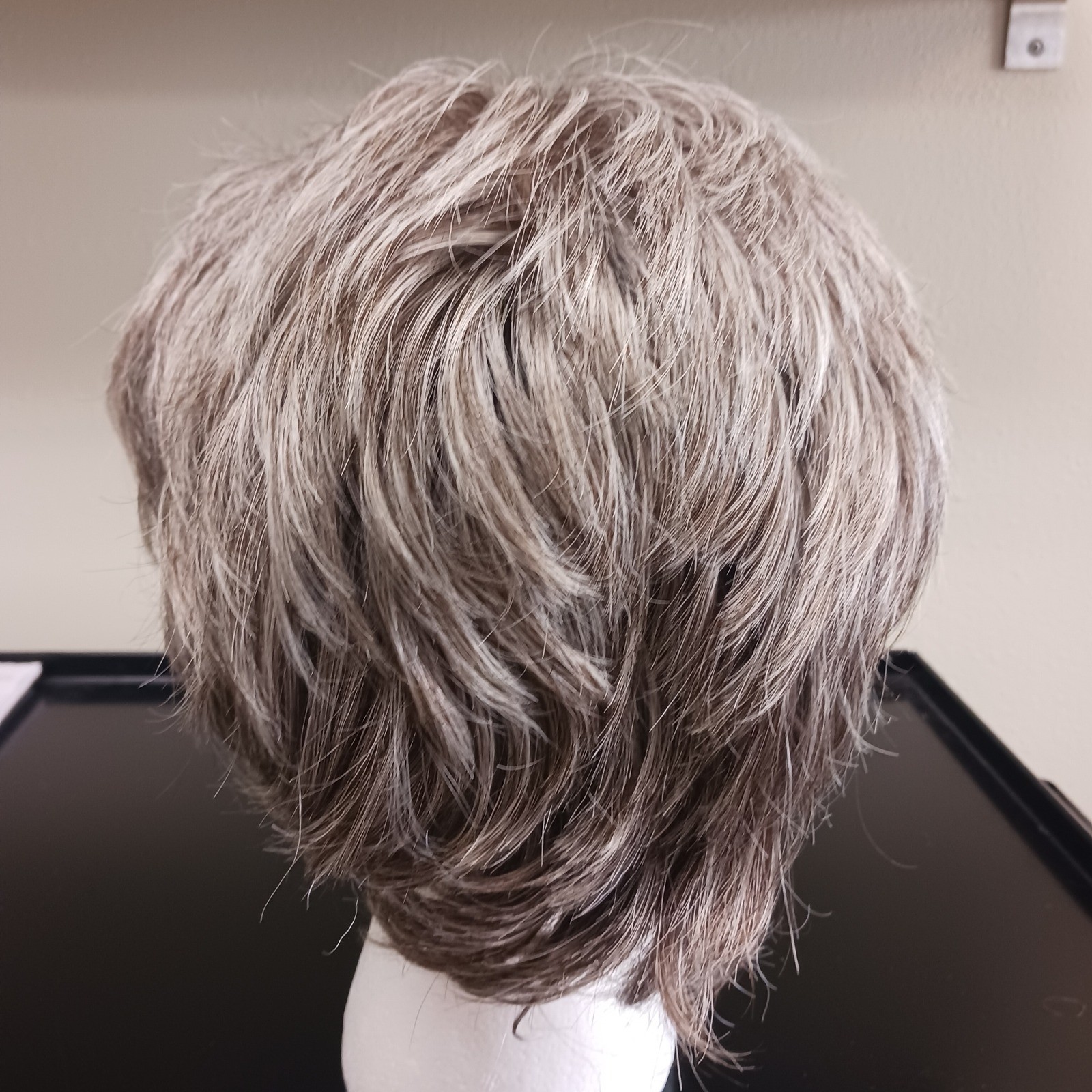 Color #260 Short Layered Salt Pepper Grey Synthetic brown human Hair Piece