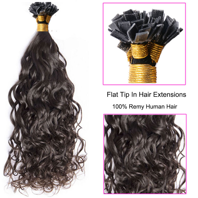Wet and Wavy Flat Tip Human Hair Extension Pre Bonded Keratin Fusion Hair 100Pcs
