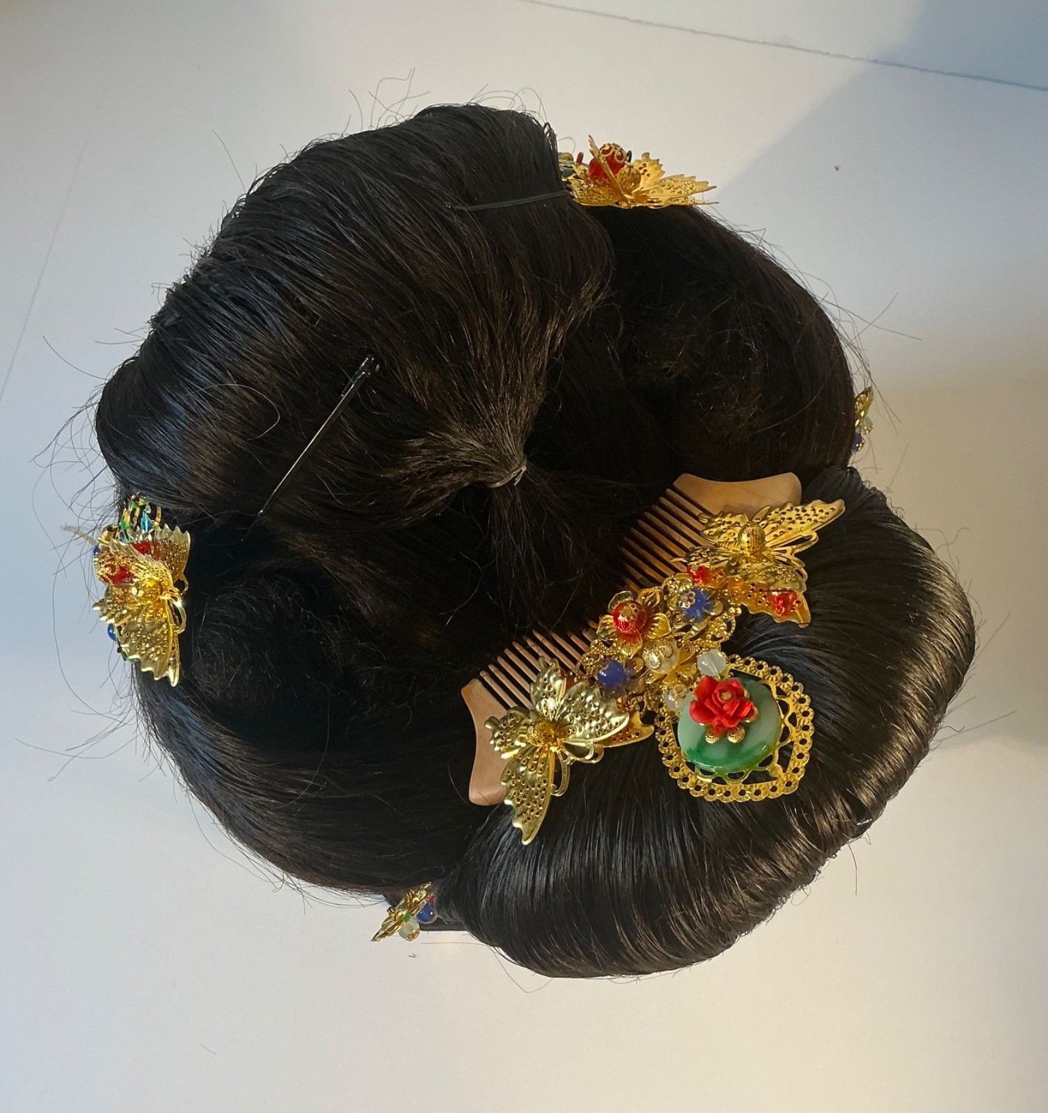 Japanese Traditional KATSURA Japanese Hair Bridal Wig Case with Stand & Kanzashi