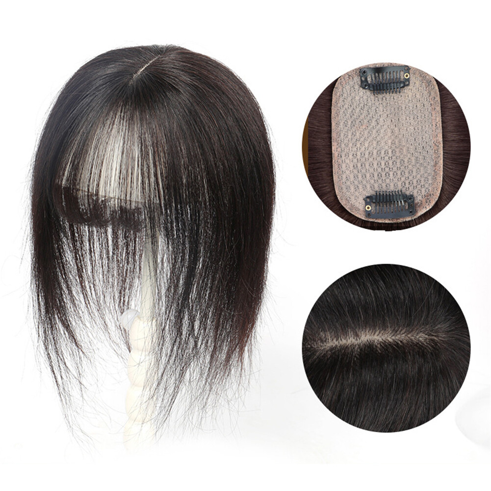 100% Human hair 5*8 Toupee Hair Extension Clip in Topper hair with bangs straigh