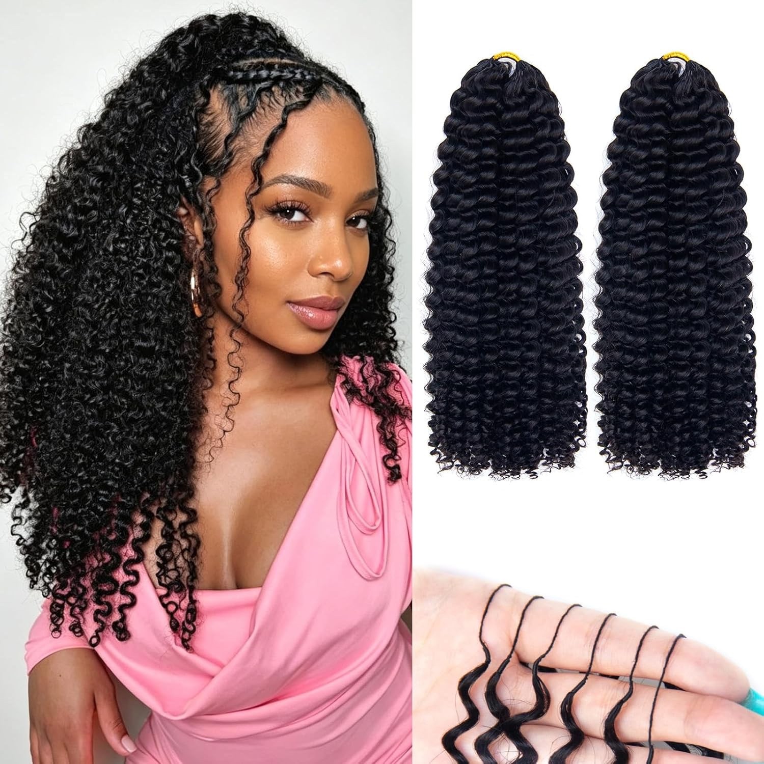 Feather Crochet Human Hair, 120g 16 Inch 12A Brazilian Virgin Deep Curly Crochet