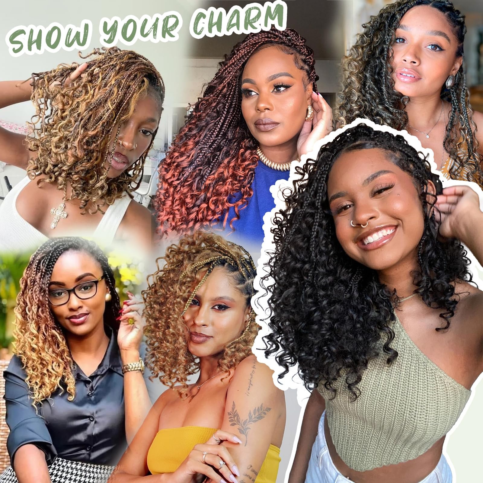 Goddess Box Braids Crochet Hair 14 Inch 8 Packs Pre-looped Bohomian Crochet B…
