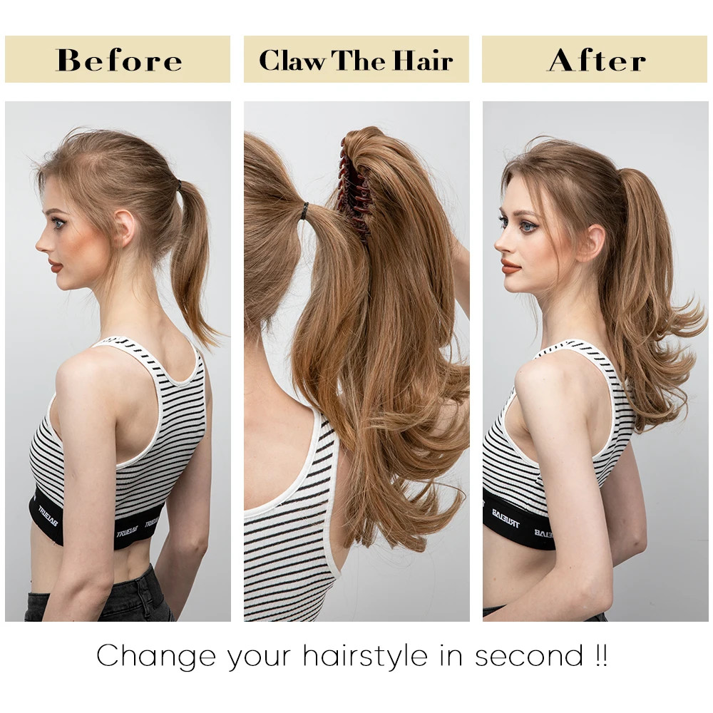 14 Inch Synthetic Claw Clip Ponytail Extensions Wavy Blonde Black Hair