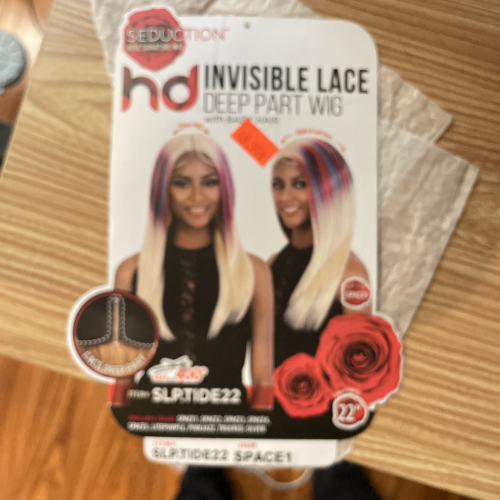 Straight Black Synthetic Lace front deep Part Wig With Rainbow Ombré