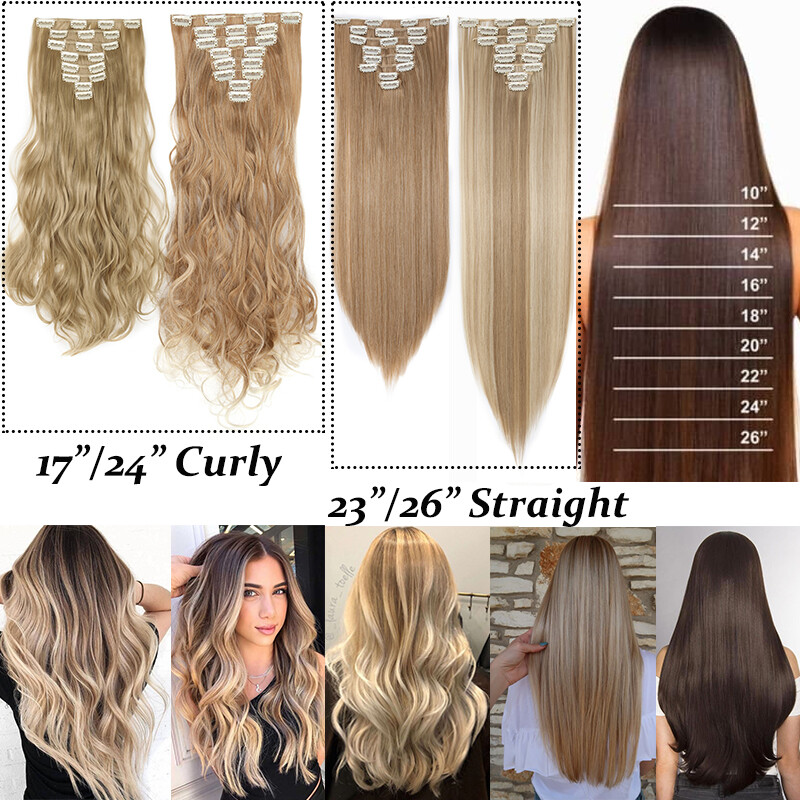 CLEARANCE Highlights Long Wavy Clip In Hair Extensions Real Natural 8 Pieces US