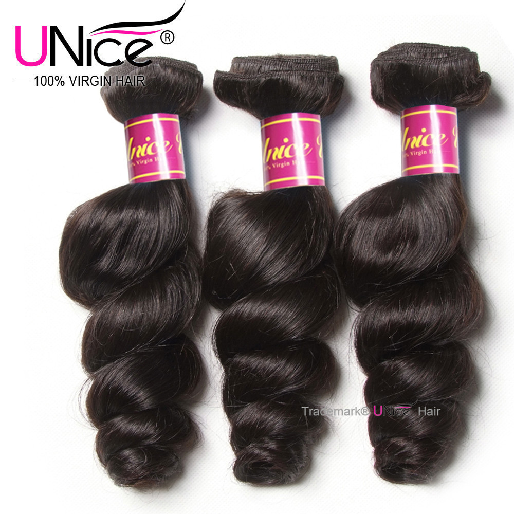 UNice Hair Indian Loose Wave Bundles Human Hair Extensions Virgin Hair Weaves US