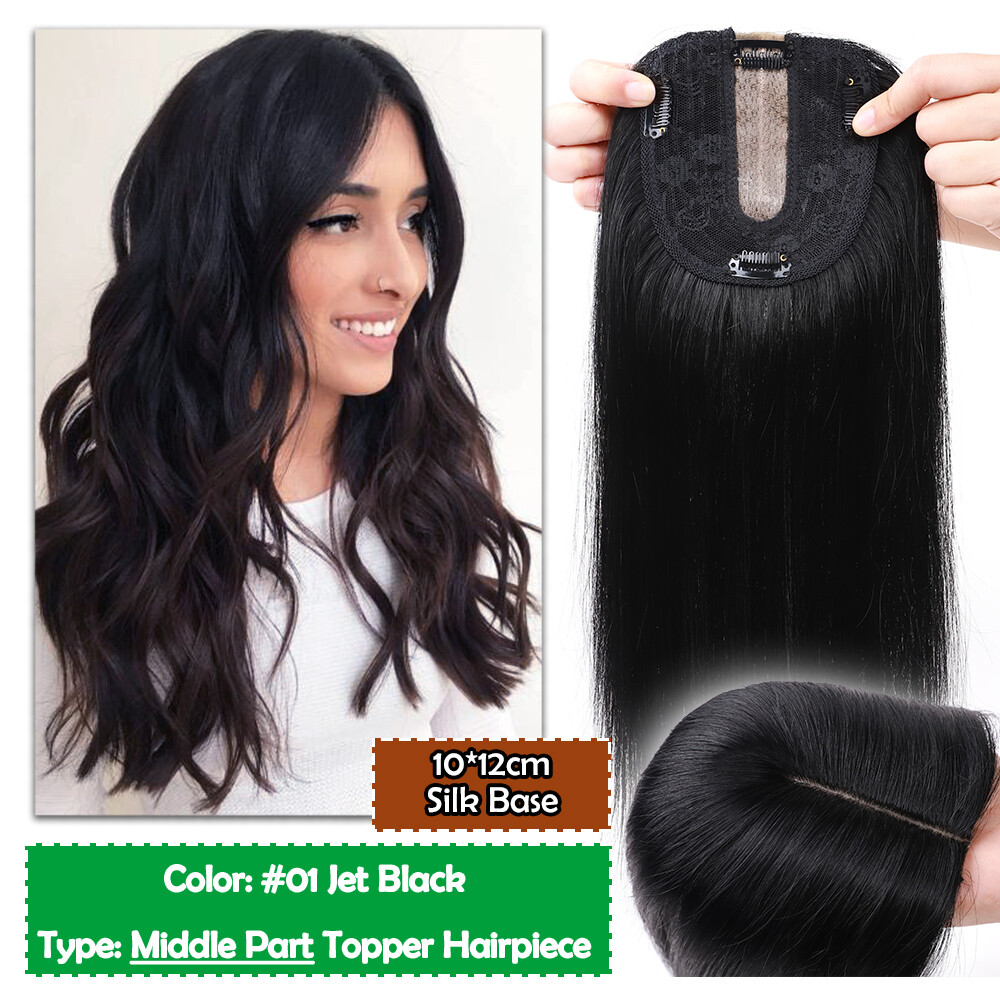 US 100% Human Hair Women Topper Hairpiece Clip In Mono Silk Base Top Wigs Toupee