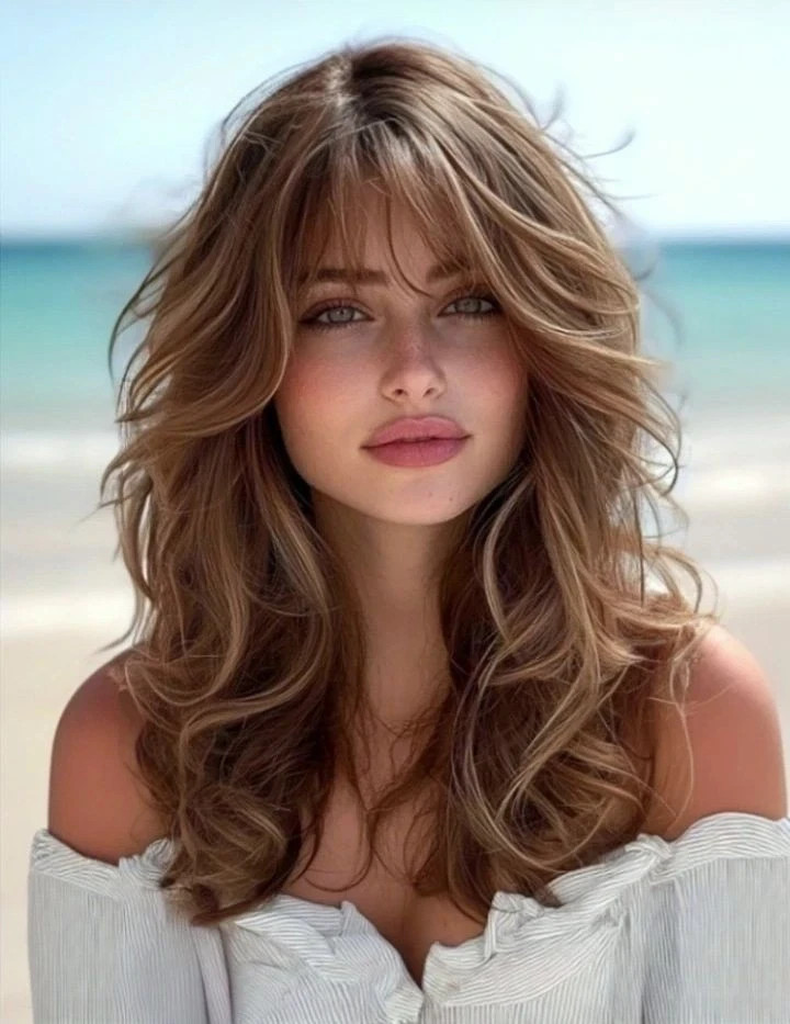 14″ Caramel Brown Blonde Highlight Wigs with Bangs Lace Front Human Hair Wigs