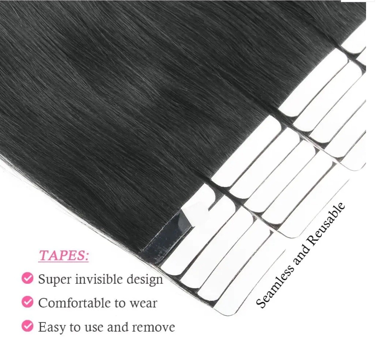 #1 BLACK Tape-In 24” 10pcs 25g 100% REMY Human Hair Extensions Seamless Weft