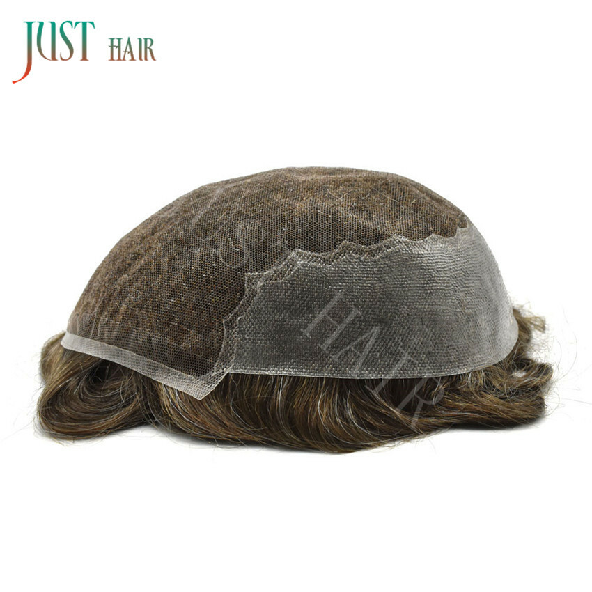 French Lace Front Bleached Men Toupee Hair Replacement System Poly Hairpiece Wig