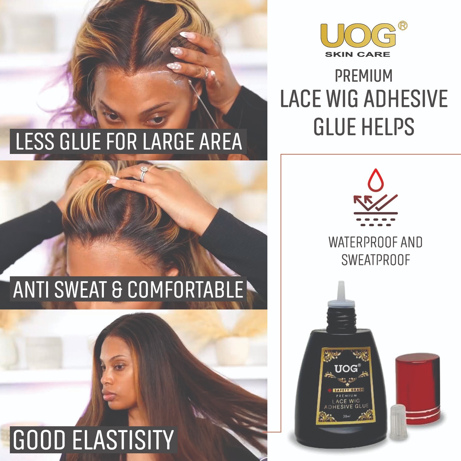 UOG Wig Glue Adhesive. Allergy-Free,2-4 Layers Around 15-20 Minutes Installation
