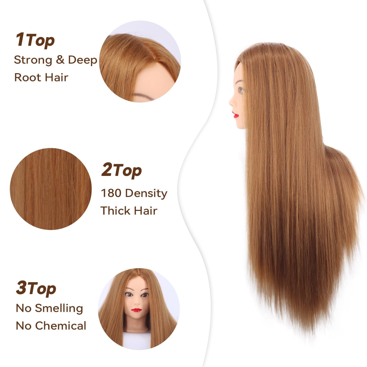 Human Hair Mannequin Head 26-28 for Cosmetology Practice with Clamp Tools