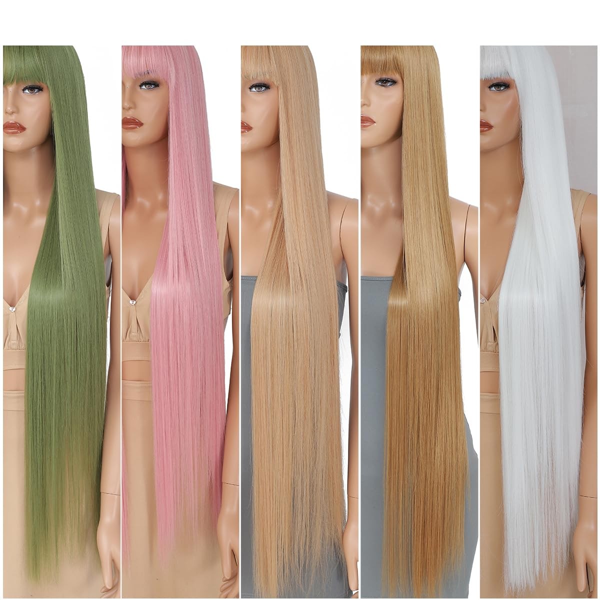 40” Synthetic Wig with Bangs Platinum White Wig Synthetic Hair Super Long St…