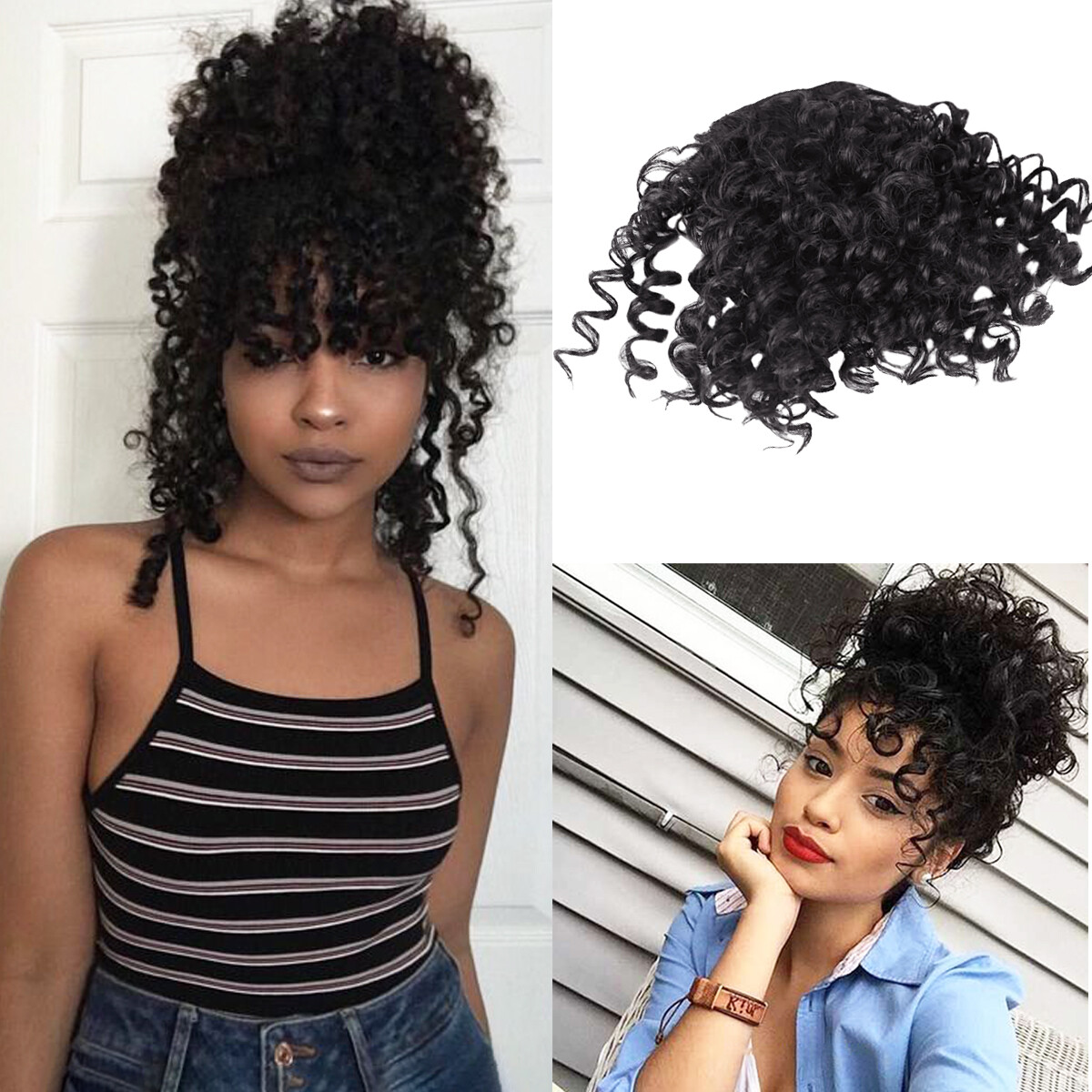 Real Human Hair Afro Kinky Curly Bangs for Black Women Clip in Bangs Top Pieces