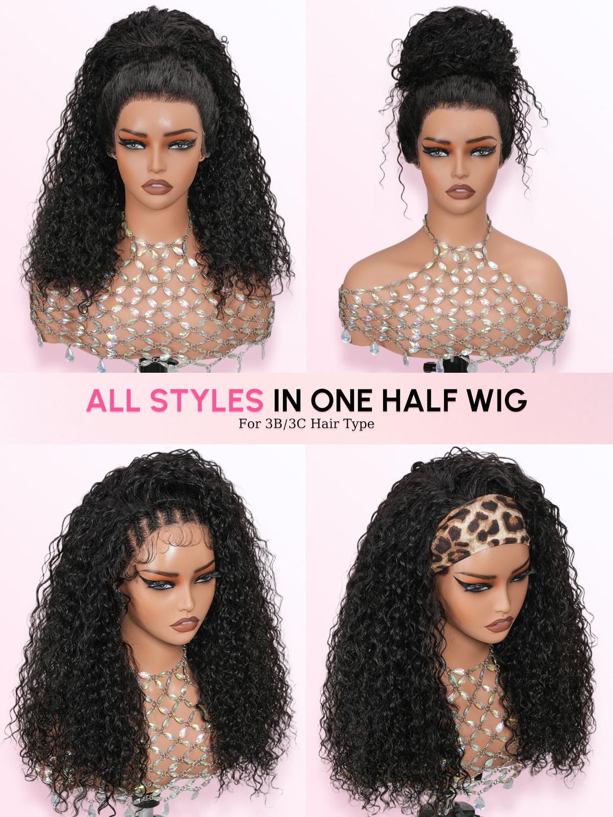 Shangyinfa 180 Density Half Wig Water Wave Human Hair Drawstring Pre Blend 4C