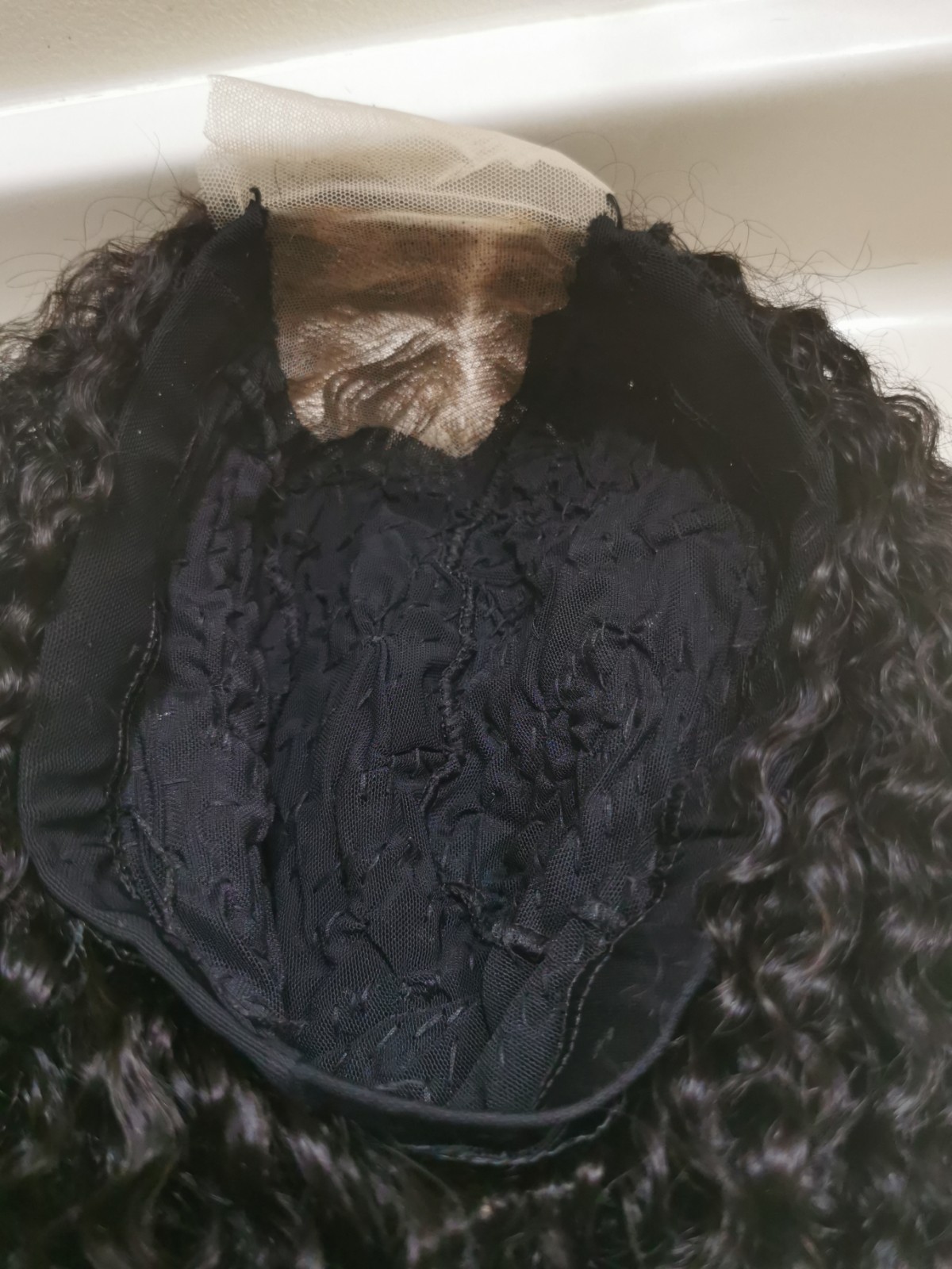 Quality Natural Black Jerry Curly Human Hair Glueless Closure Wig 24″ Handmade