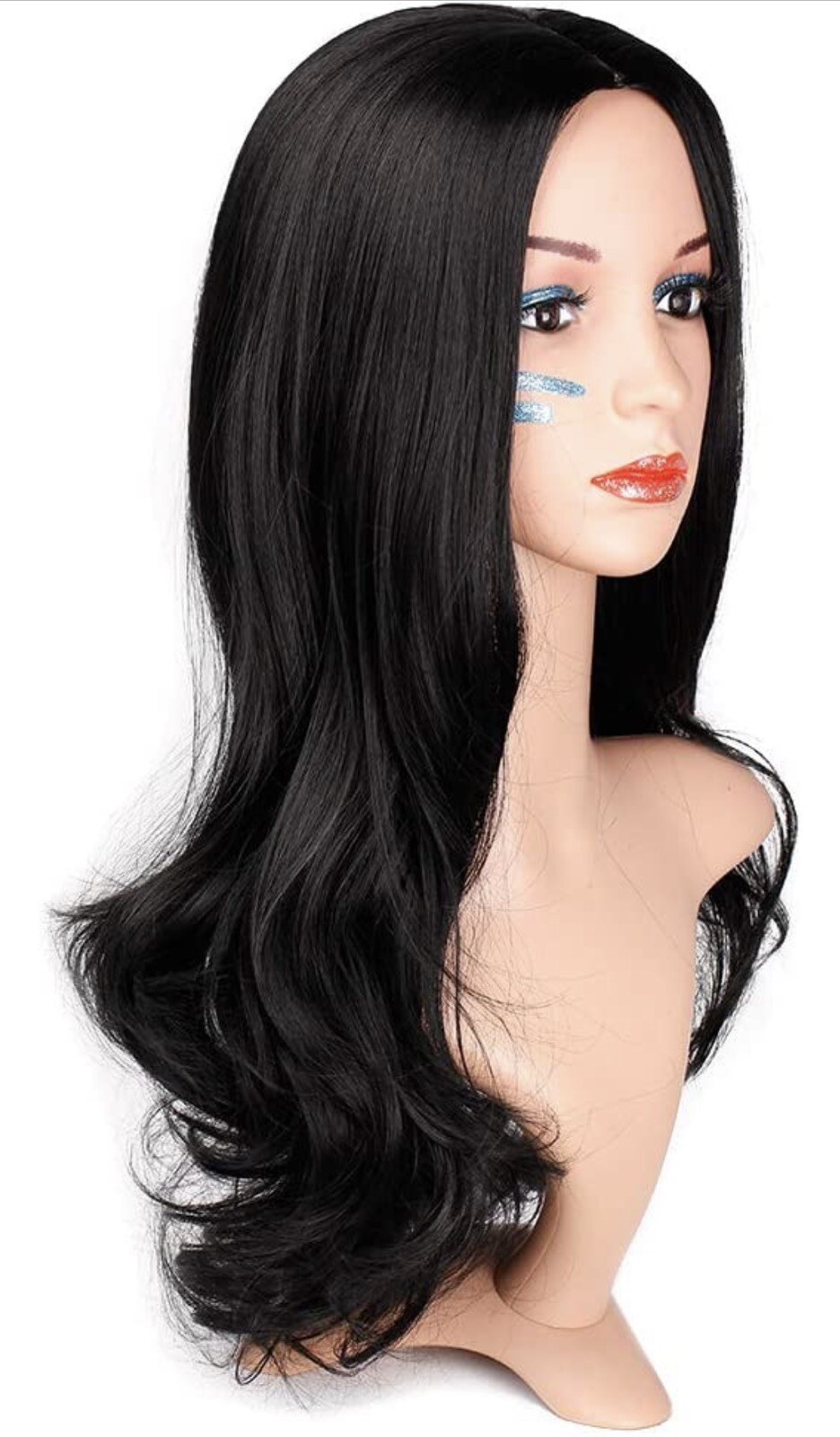 AISI QUEENS Long Black Wavy Wigs for Women Middle Part Curly Black Wig Natural
