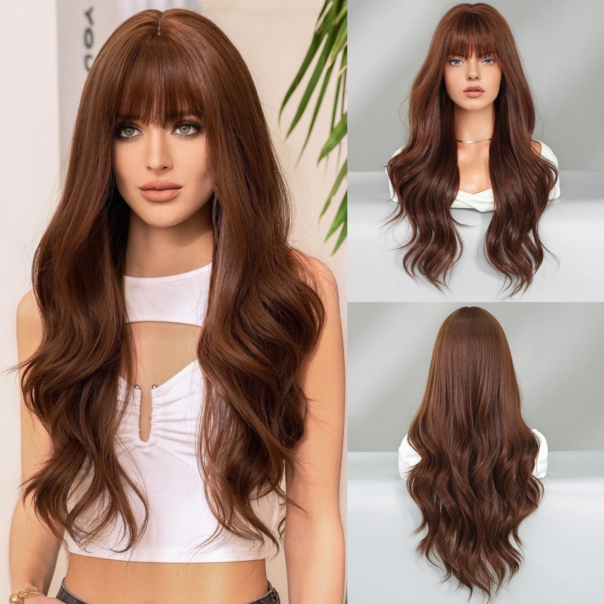 Long hair curly hair warm brown wig high temperature hairpiece Wigs