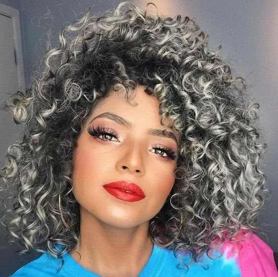 Short Black Grey Afro Curly Wave Synthetic Wig Heat Resistant Fashion Natural