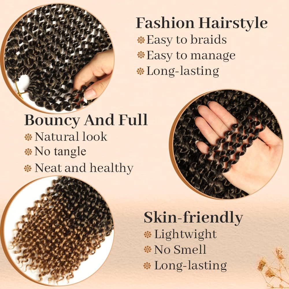 ShowCoco 36″ 8Pks Ombre Brown Water Wave Passion Twist Crochet Hair