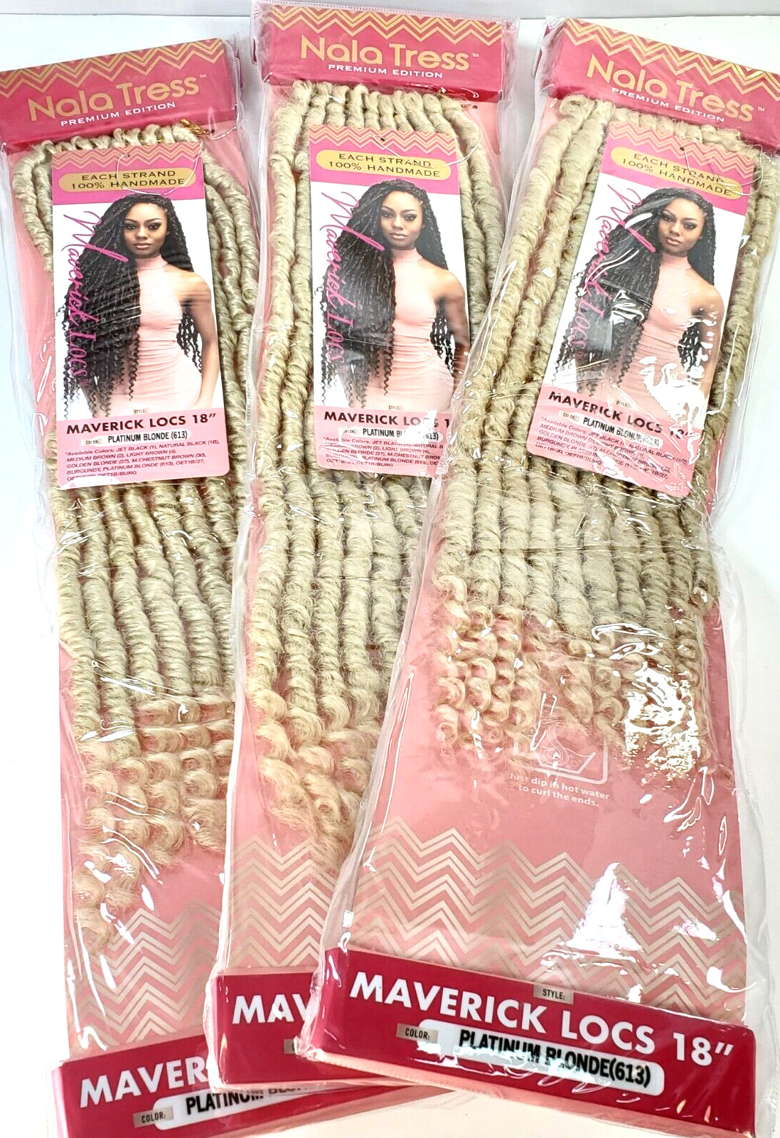 Pack of 3 – Nala Tress 18″ MAVERICK LOCS Platinum Blonde 613
