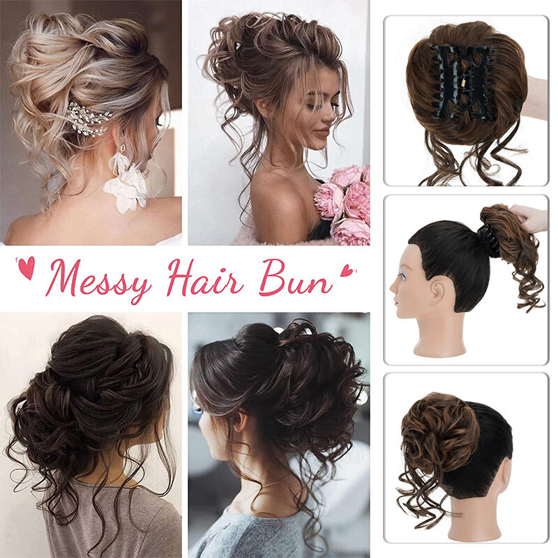 Real As Human Messy Bun Chignon Claw Clip in Hair Extensions Thick Scrunchie 65g