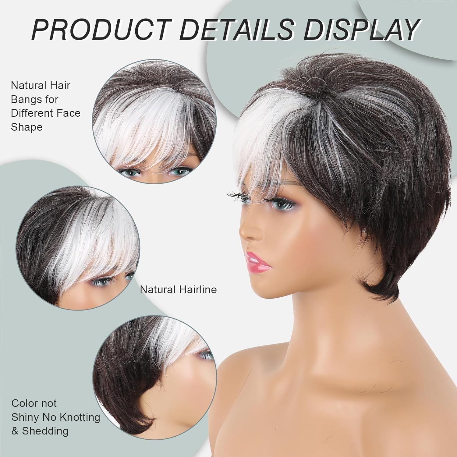 Brown Short Synthetic Full Wig With White Bangs Fashion Trend Wig for Women