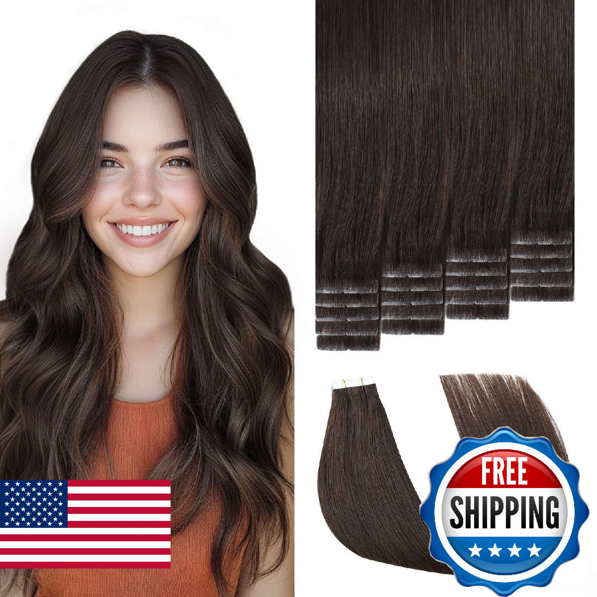 Sweetmet Invisible Tape in Hair Extensions Real Human Hair Pro3.0#2 Dark Brown 2