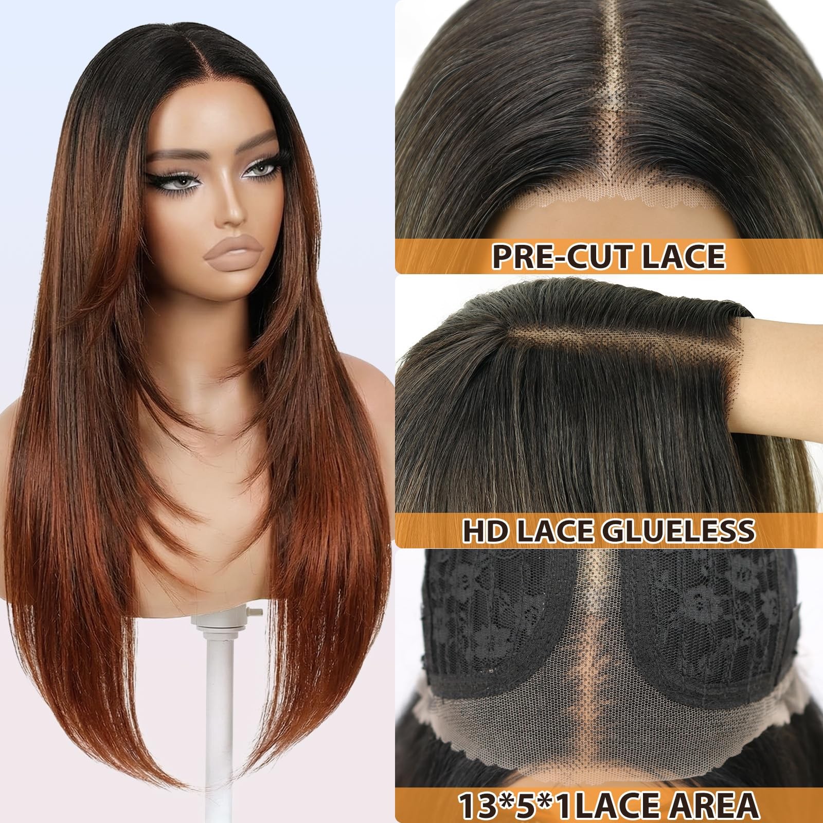 Nostalgia Brown Highlight Wear And Go Glueless Wigs Pre Plucked Pre Cut For