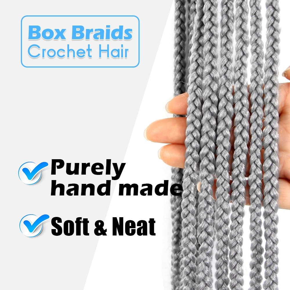 Bohobabe Gray Braids Crochet Hair 12 Inch 8 Packs Short Prelooped Grey Crochet