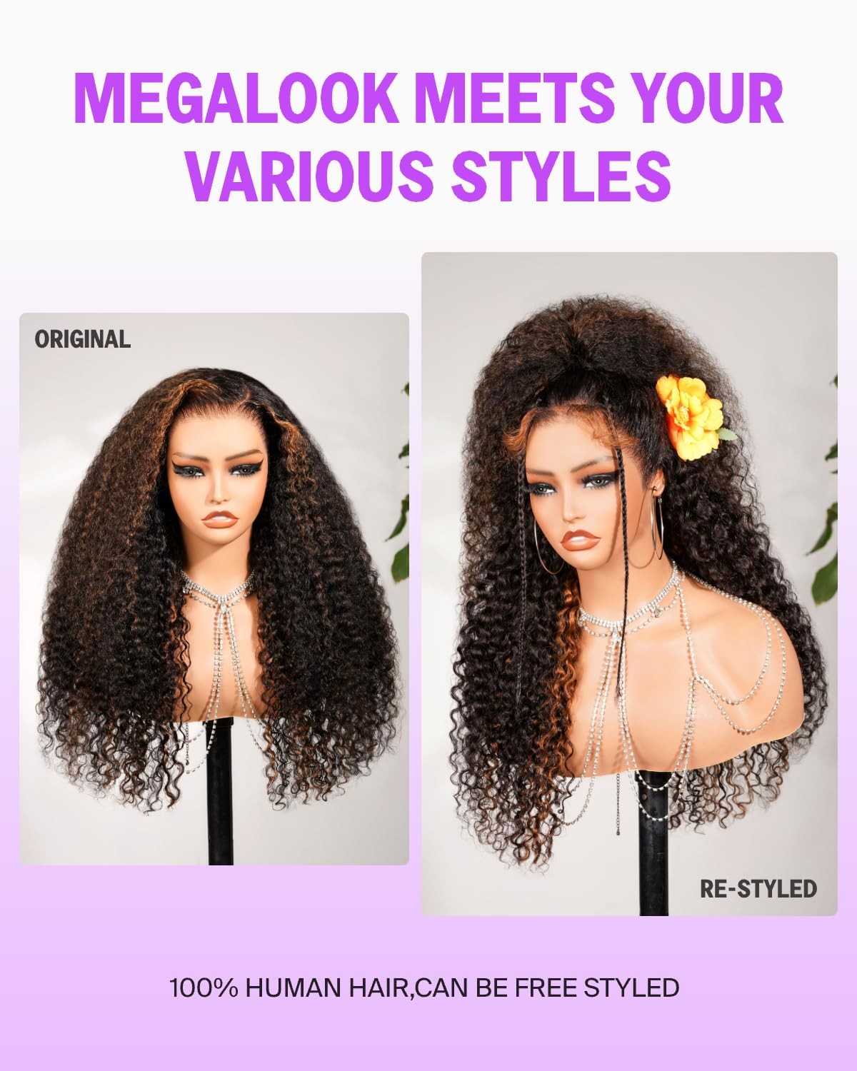 Megalook Hair Highlight Glueless Wigs Human Hair Pre Plucked Pre Cut 13X6 Deep