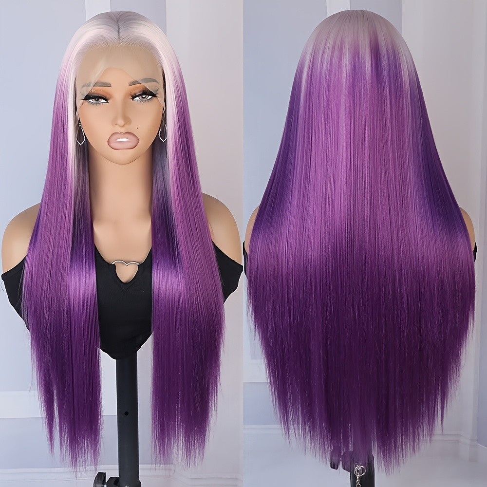 White Roots Ombre Purple Lace Front Wigs Pre Plucked Natural Hairline Party Wear