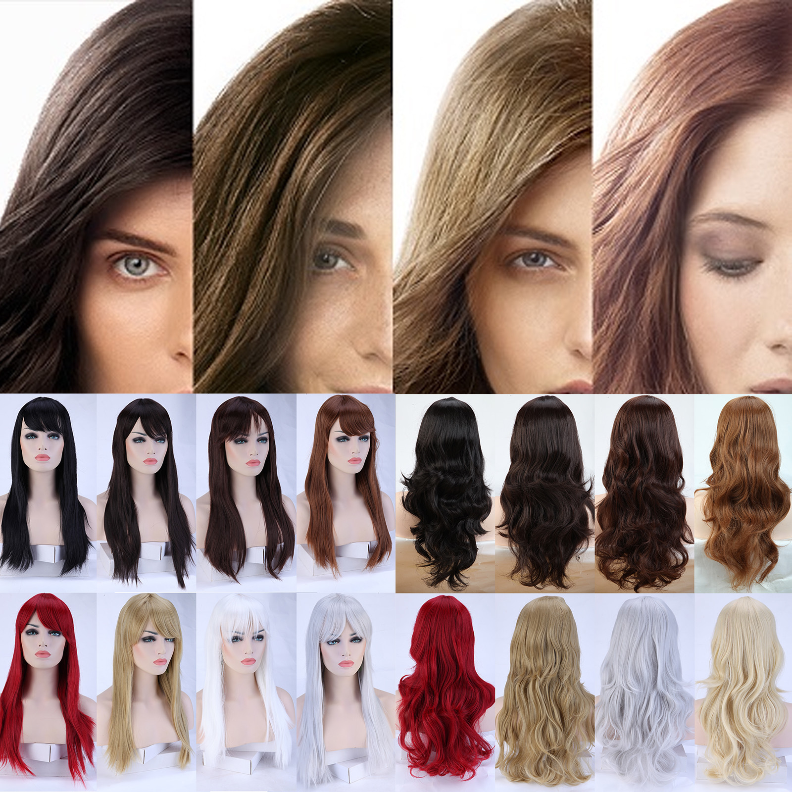 Hot Long Hair Full Wig Ombre Two Tone Heat Resistant Synthetic Fibre Wigs Thick