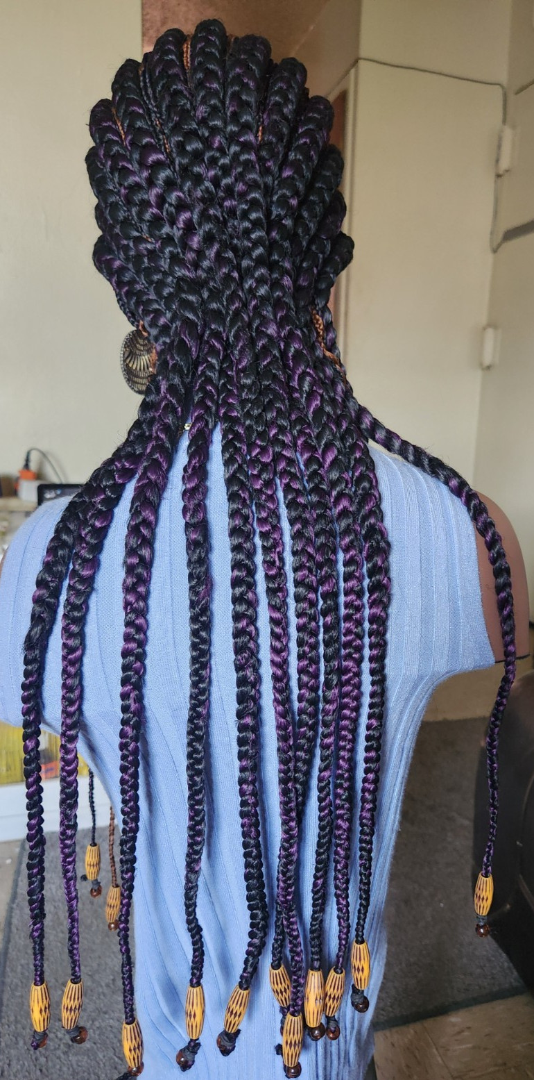 handmade Ghana banana cornrows wig All back down 1B mix dark purple/Dark brown